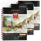 Arteza Mixed Media Sketchbooks, Pack of 3, 5.5 x 8.5 Inches, 60-Sheet Drawing Pads with 110lb Paper, Spiral-Bound, Art Supplies for Wet and Dry Media ARTEZA