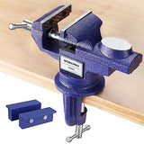 WORKPRO Bench Vise, 2.5 Inch Jaw Width Universal Table Vise, 360°Swivel Base Home Vice Bench Clamp with Magnetic Jaw Pads, Portable Clamp-on Vise WORKPRO