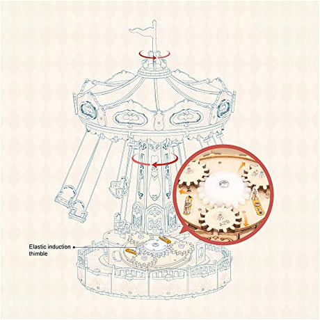 ROKR Classic 3D Wooden Music Box Kit with LED Swing Ride Mechanism for Adults and Kids ROKR