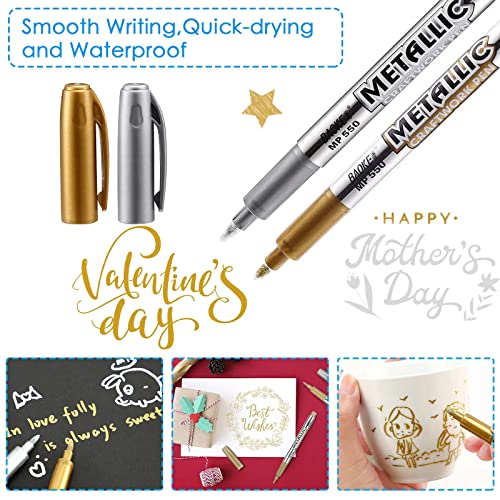 LOONENG Gold Marker Metallic, Fine Point Gold Markers Permanent Metallic for Adult Coloring, Black Paper, Scrapbook, Artist Illustration, Crafts, LOONENG