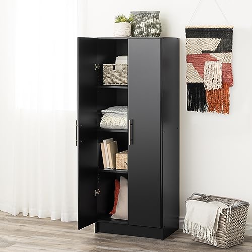 Prepac Elite 24" Storage Cabinet, Black Storage Cabinet, Bathroom Cabinet, Pantry Cabinet with 3 Shelves 16" D x 24" W x 65" H, BES-2464