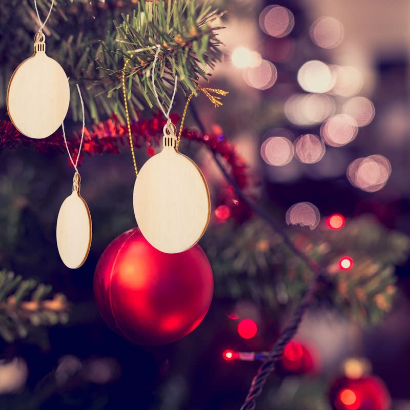 Tatuo Unfinished Wood Ornaments Wood Ornament Slices Round Wood Pieces Embellishments for Christmas Decoration Hanging and DIY Craft (50) Tatuo