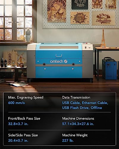 OMTech 80W CO2 Laser Engraver with LightBurn & Water Chiller, 20"x28" Laser Engraving Cutting Machine with 4 Way Pass Through Air Assist Caster