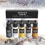 Metallic Alcohol Ink Set, Gold Alcohol Ink, Silver, Gunmetal, Copper, Pearl, Alcohol Ink Metallic Mixatives with Extreme Shimmer for Alcohol Ink Pixiss
