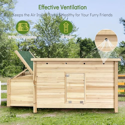 Unovivy Wooden Chicken Coop Hen House Poultry Cage with 2 Chicken Nesting Box & Ramp, Waterproof Roof Chicken Coop Pet House for Chicken Rabbit - WoodArtSupply