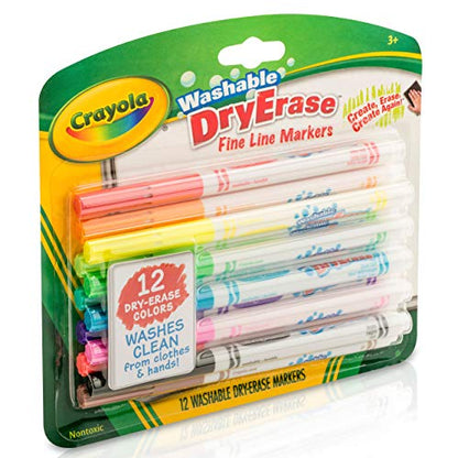 Crayola Washable Dry-Erase Fine Line Markers, 12 Classic Colors NonToxic Art Tools for Kids & Toddlers 3+ - WoodArtSupply