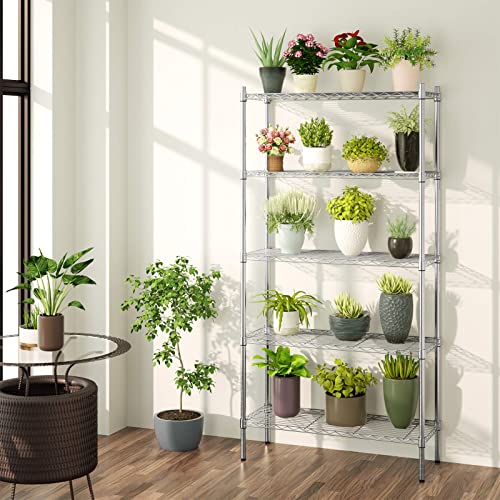 Auslar 5-Shelf Storage Shelves Heavy Duty 5 Tiers Standing Large Shelving Units Adjustable Metal Organizer Wire Rack, 14" x 36" x 72", Chrome Auslar