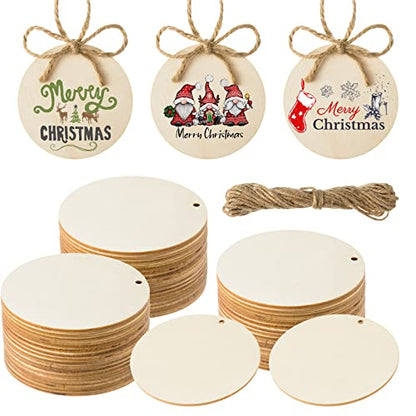 60 Pieces Unfinished Wooden Circles with Holes, 3 Inch Round Wooden Discs Slices for Crafts, Blank Round Wood Cutouts Wooden Tags Ornaments for Sign