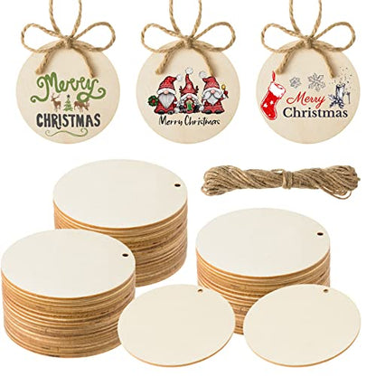 120 Pieces Unfinished Wooden Circles with Holes, 3 Inch Round Wooden Discs Slices for Crafts Blank Round Wood Cutouts Wooden Tags Ornaments for Sign