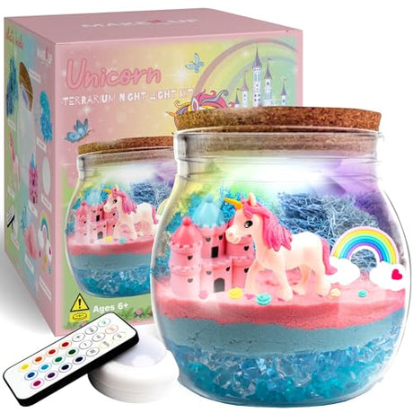 Unicorn Light Up Terrarium Kit for Kids I DIY Unicorn Toys Craft Kits for Kids I Terrarium Jar Night Light for Kids Crystal Growing Kit I Unicorn Make it Up
