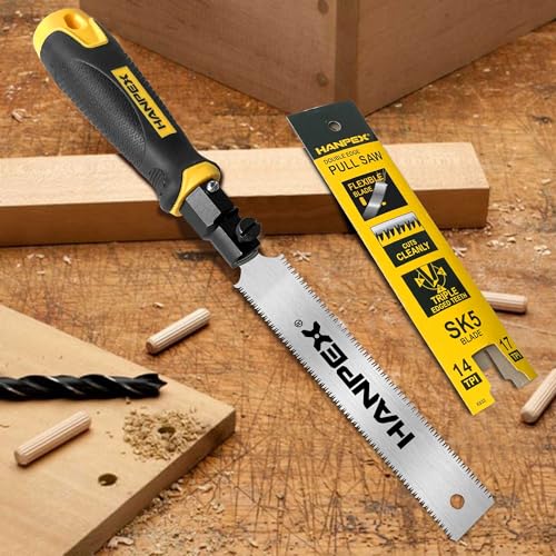 Hanpex Mini Japanese Hand Saw 7" Double Edge Pull Saw, SK5 Flush Cut Woodworking Hand Saw- Flexible Blade - 14 TPI / 17 TPI - WoodArtSupply