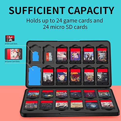 Switch Game Case Holder with 24 Cartridge Slots and 24 Micro SD Card Storage, Slim Portable Game Organizer Traveler Gift Accessories with Magnetic