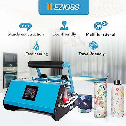 Tumbler Heat Press Machine - EZIOSS Versatile Mug Press for 30, 20, 16, 15, 11 OZ Cups - with Thermal Transfer Paper, Tape & DIY Free Template -