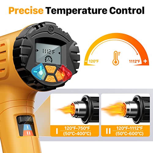 Heat Gun, SEEKONE 1800W Hot Air Gun Kit with Large Digital LCD Display Variable Temperature (122°F-1112°F) Memory Settings and Four Nozzles for Paint Remover/Stripper, Home Improvement/Restoration