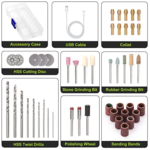 Yougfin Mini Cordless Rotary Tool, 3-Speed and USB Charging Rotary Tool Kit with 44 Accessories, Multi-Purpose 3.6V Power Rotary Tool for Sanding, Yougfin