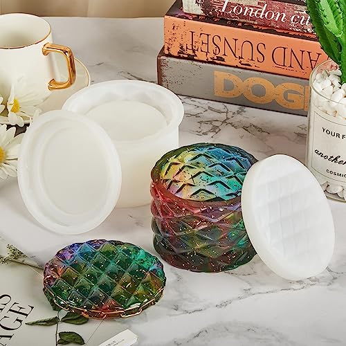 ISSEVE Jar Resin Molds Silicone, Large Diamond Jar Silicone Molds with 2Pcs Lid, Epoxy Jar Molds for Storage Box,Candy Jewelry Container,Home ISSEVE