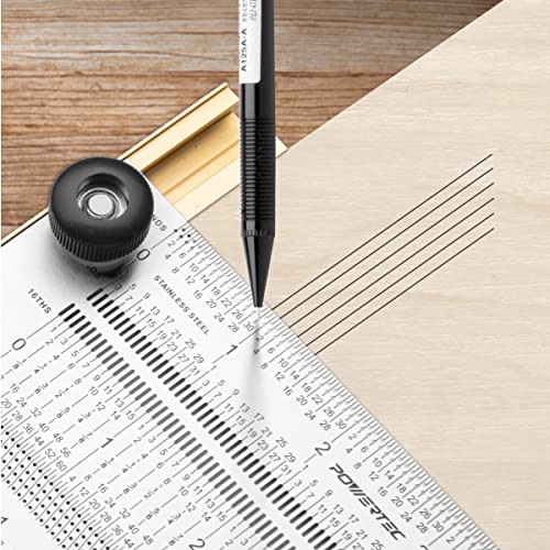 POWERTEC 6'' Precision Marking T-Square, T Rule w/Pencil for Measuring, Scribing, Setting Up Bits Height, Stainless Steel Woodworking & Crafting POWERTEC