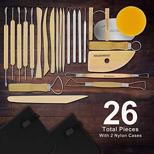 U.S. Art Supply 26-Piece Pottery & Clay Sculpting Tool Sets with Canvas Cases US Art Supply