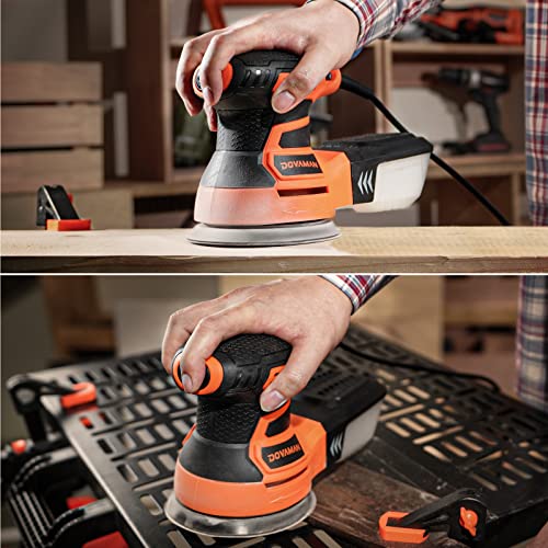 DOVAMAN ROS01A Orbital Sander, 3A Random Orbit Sander, 6 Variable Speeds, Up to 13000 rpm, 12pcs Sandpapers, 5in Sanding Pad, Dust Collection, DOVAMAN