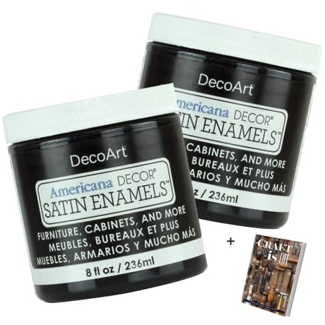 DecoArt Americana Decor Satin Enamels - 2 Pack 8 Oz Classic Black Acrylic Paint Set for Wall Decor, Kitchen Decor, Home Decor Wall Art - DIY Projects DecoArt