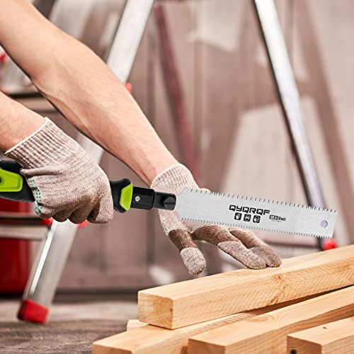 QYQRQF Japanese Hand Saw, 7 Inch Flush Cut Saw Double Edge Sided Pull Saw for Woodworking (Green) QYQRQF