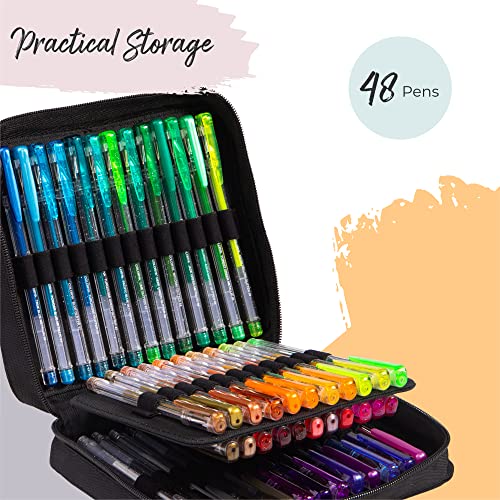 Colorya Gel Pens - 48 Metallic & Glitter Gel Pens + Carry Bag, Perfect Gel  Pens for Adult Coloring Books, Sketching, Drawing, Doodling, Bullet