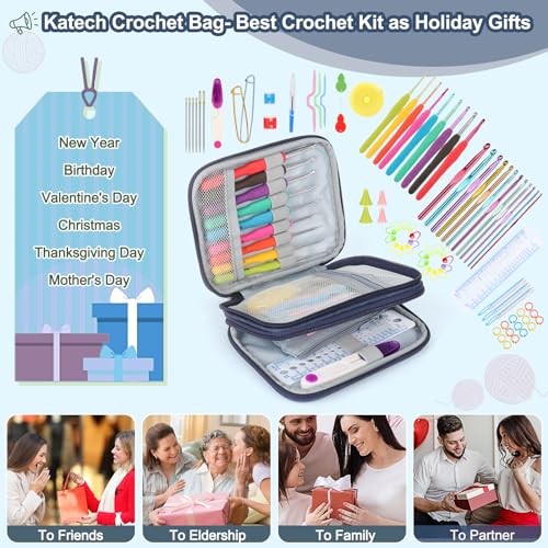 Katech 85-Piece Crochet Hooks Set, Crochet Hook Kit with Storage Case, Ergonomic Knitting Needles Weave Yarn Kits DIY Hand Knitting Craft Art Tool Katech