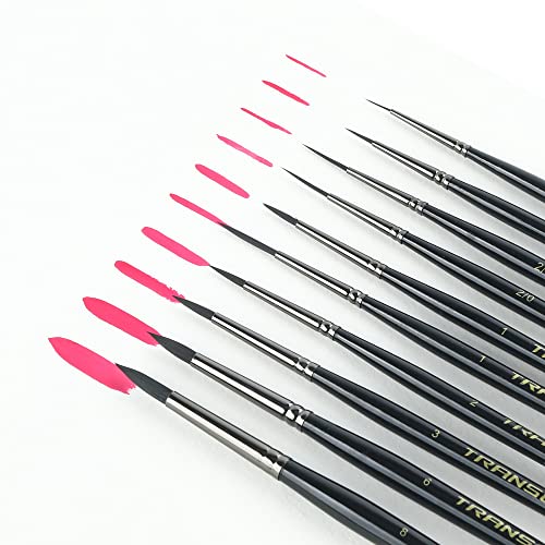 Transon 10pcs Small Detail Miniature Model Painting Brush Set for Acrylic Watercolor Gouache Ink Tempera and Body Painting TRANSON
