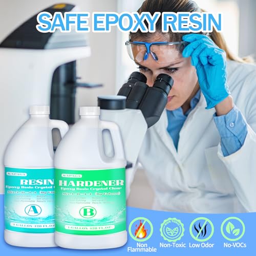 Epoxy Resin Crystal Clear, 2GALLON/256OZ Epoxy Resin kit Not Yellowing and No Bubble Self Leveling 2 Part Resin and Hardener for Mold for Casting