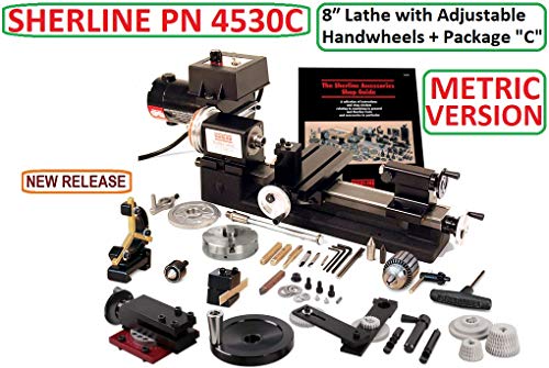 Sherline 4530C (Metric Version) 3.5" X 8″ Lathe with Zero Adjustable Handwheels + Package C (CNC Upgrade not Included but can be Purchase Computerized Sherline CNC control (Windows OS)