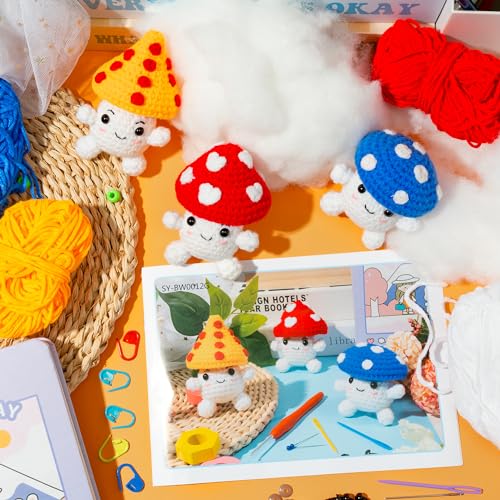 BWkoss Beginner Crochet Kit, Cute Mushroom Crochet Starter Kit for