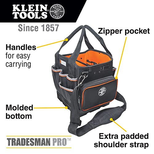 Klein Tools 5541610-14 Tool Bag with Shoulder Strap Has 40 Pockets for Tool Storage and Orange Interior - WoodArtSupply