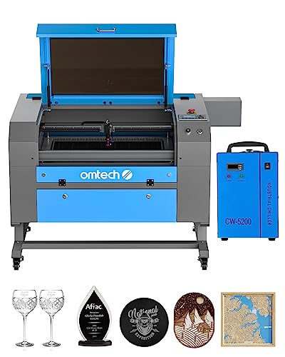 OMTech 80W CO2 Laser Engraver with Water Chiller, 20x28 Inch Laser Engraving Cutting Etching Machine with Autofocus Autolift 4 Way Pass Air Assist, OMTech