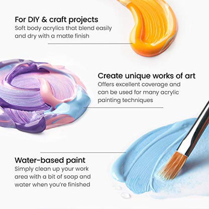 ARTEZA Craft Acrylic Paint, 2oz/60 ml Bottles, Water-Based, Matte Finish Paints,Art Supplies for Art & DIY Projects on Glass, Wood, Ceramics,