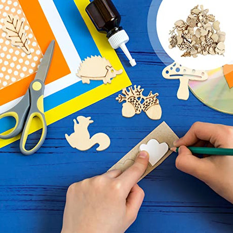 NUOBESTY 50pcs Unfinished Wooden Cutouts Pieces Blank Wood Slice Pieces Wooden Animals and Plants Pieces Cutouts Craft Embellishments for DIY Art NUOBESTY