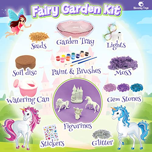 Bloonsy Unicorn Fairy Garden Kit for Kids | Light Up Fairy Unicorn Terrarium Kit | Science STEM Toys Presents | Unicorn Arts and Crafts Stuff for - WoodArtSupply