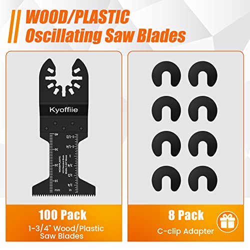 Kyoffiie 100Pcs Oscillating Saw Blades, 1-3/4" Quick Release Multi Tool Blades Kits Universal Oscillating Tool Blades Wood Plastic Multitool Blades - WoodArtSupply