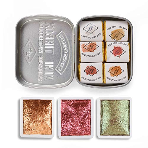 Csy Art Supplies Handmade Watercolors Paint Set - 6 Metallic Gold Colors Half Pans Glitter Solid Water Color- Metal Case Sparkle Pearlescent CSY art gallery