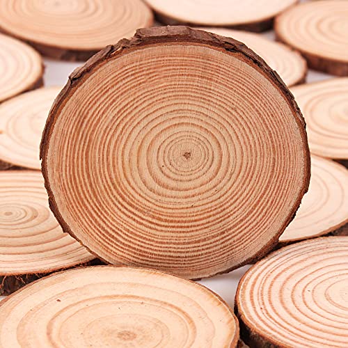 Coadura Unfinished Natural Wood Slices 30Pcs 2.4-2.8 Inch Round Wood Discs for Crafts Wood Christmas Ornaments,Wedding Centerpieces Paintings DIY Coadura