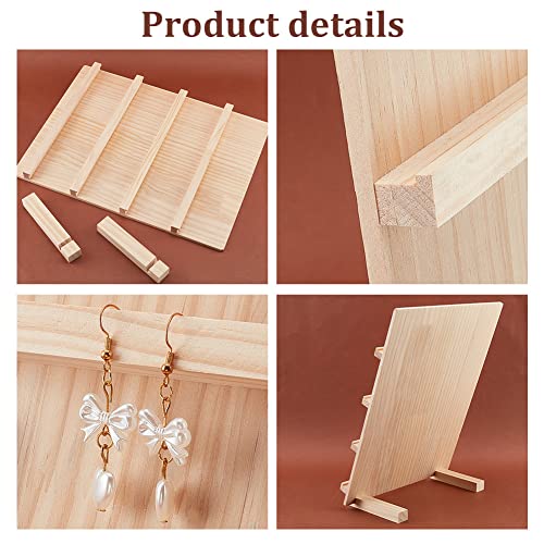 PH PandaHall 4-Tier Wooden Earring Display Stand, Retail Jewelry Display Riser Removable Showcase with Slots Rustic Earring Display Card Holder for PH PandaHall