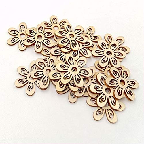 HEALLILY 20 Pcs Flower Wood Shapes Craft Wooden Slices DIY Unfinished Wood Ornament for DIY Art Home Decoration HEALLILY