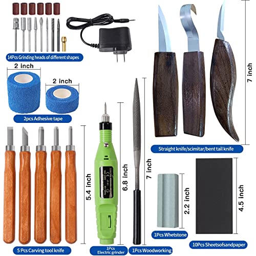 Upgrade 38 PCS Wood Carving Kit,Wood Carving Tool, Wood Carving Knife Set & Electric Polishing Machine,Including Tool Box,for Beginner and Carpenter RXSDUS
