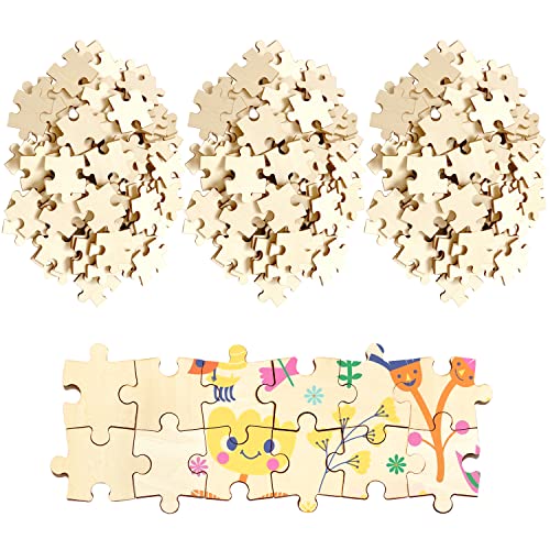300 Piece Blank Wooden Puzzle Pieces to Draw on, Unfinished Freeform Jigsaw Puzzle Pieces for Crafts & DIY, Each Piece is 1.4x1 Inches with Round MoinKidz