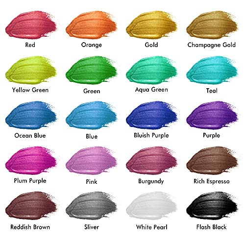 Shuttle Art Metallic Acrylic Paint Set, 20 Colors Metallic Paint in Bottles (60ml, 2oz) with 3 Brushes and 1 Palette, Rich Pigments, Non-Toxic for Shuttle Art