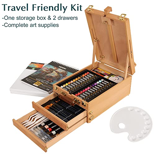 VISWIN 74 Pcs Premium Acrylic Painting Set, Painting Kit with Tabletop Sketch Box, 48 Colors Acrylic Paints, Canvas Panels, Nylon Paint Brushes, and - WoodArtSupply