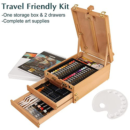 VISWIN 74 Pcs Premium Acrylic Painting Set, Painting Kit with Tabletop Sketch Box, 48 Colors Acrylic Paints, Canvas Panels, Nylon Paint Brushes, and