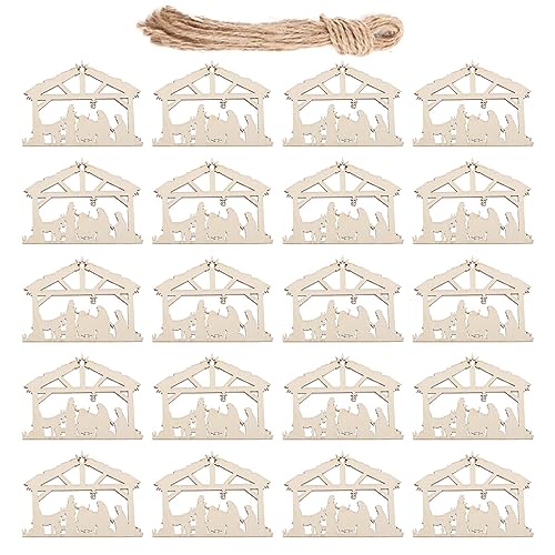 SEWACC Wooden Nativity Scene Ornaments 20Pcs Unfinished Blank Celebrate The Birth of Jesus Shape Cutout Craft Decorations for DIY Crafts Christmas SEWACC