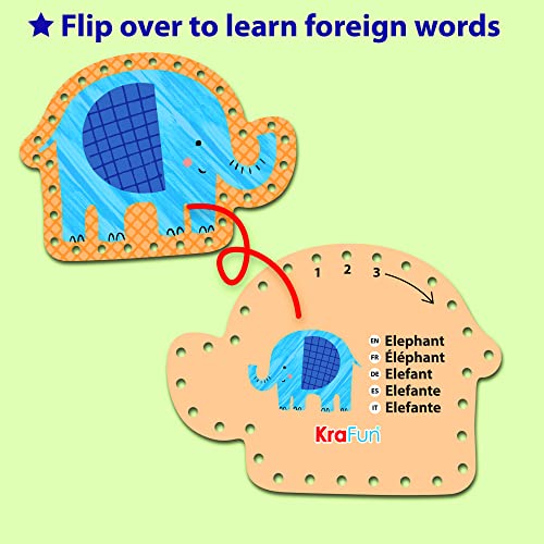 KRAFUN Beginner Preschool Lacing Card Kit for Kids Arts & Crafts, 5 Easy Safari and Animal Lacing Projects, Lacing Cards for Toddlers, Fine Motor - WoodArtSupply