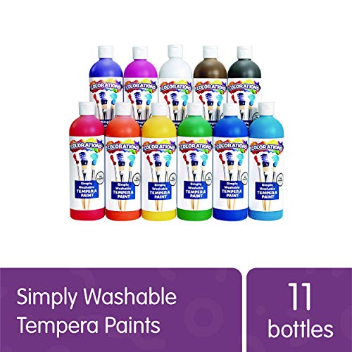 Colorations - SWT16 Simply Washable Tempera Paints, 16 fl oz, Set of 11 Colors, Non Toxic, Vibrant, Bold, Kids Paint, Craft, Hobby, Arts & Crafts, - WoodArtSupply