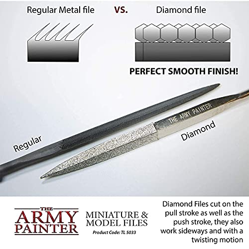 The Army Painter Miniature and Model Files - 3-Piece Diamond Small Metal File Set of Round File, Flat File and Triangular Metal File - Needle File The Army Painter